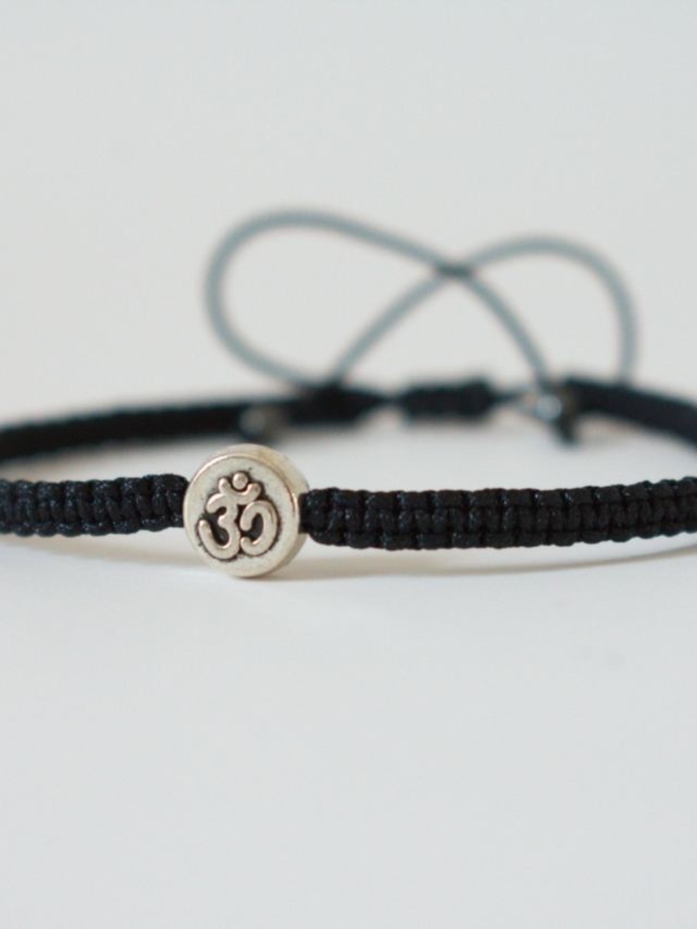Adjustable Black Cord Bracelet with Sterling Om Charm